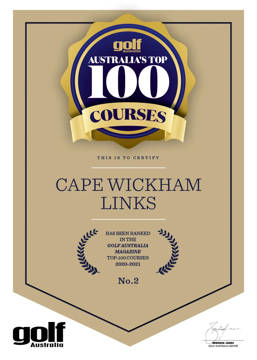 Golf Australia #2 2020 Ranking Certificate for Cape Wickham